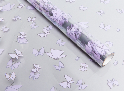 Пленка прозрачная с рисунком Мотыльки Сиреневая 60см*8м