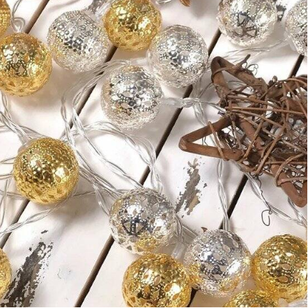 Электрогирлянда 3м Шары Золото/Серебро Арт-С-91