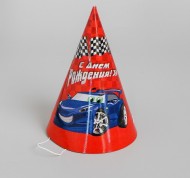 Колпак бумажный С Днем рождения Тачка 6шт Арт-1033797