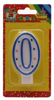 Свеча Цифра 0 Голубая окантовка 1204