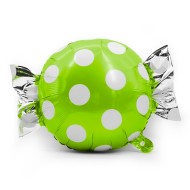 Шар фольгированный 24/61см Конфета белые точки салатовый