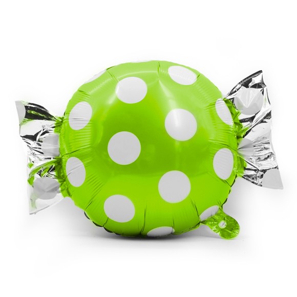 Шар фольгированный 24/61см Конфета белые точки салатовый