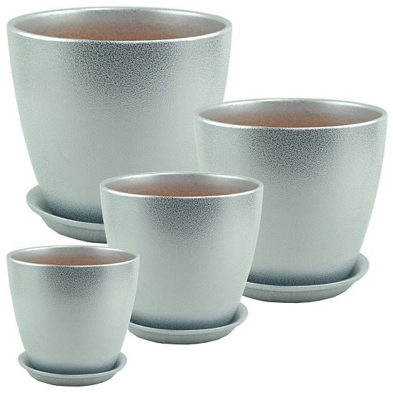 Кашпо Бутон №-ГЛ-08 Глянец Металл Бело-Серебро №-3 (D-18см)