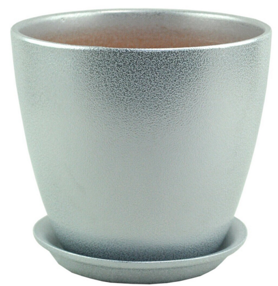 Кашпо Бутон №-ГЛ-08 Глянец Металл Бело-Серебро №-3 (D-18см)