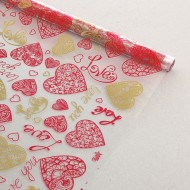 Пленка прозрачная с рисунком Love You Красный-Золото 70см/200гр
