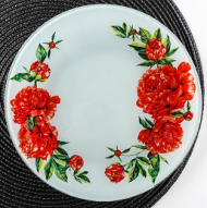 Тарелка стекляная обеденная Пионы Арт-5252276 D-23см