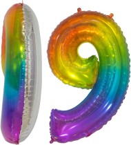 Шар ЦИФРА фольгированный № 9 34"86см Радужный Мармеладный леденец градиент
