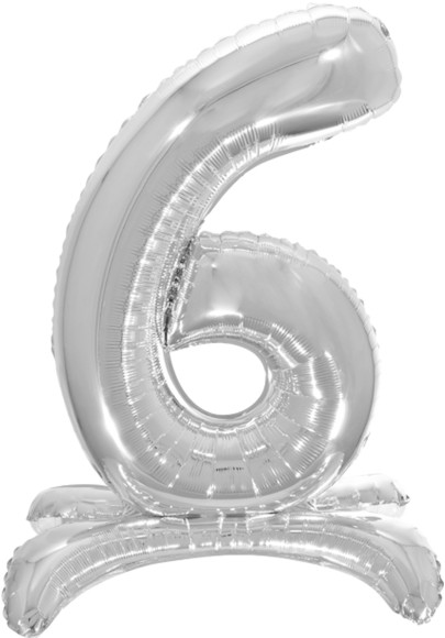 Шар ЦИФРА фольгированный № 6 32"81см на подставке Серебро