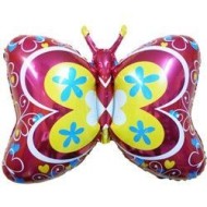 Шар фольгированный 32/81см Бабочка декор красный