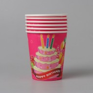 Стакан бумажный С Днём рождения Торт Розовый 6шт Арт-5471591