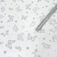 Пленка прозрачная с рисунком Летящие Бабочки Серебро 70см/200гр