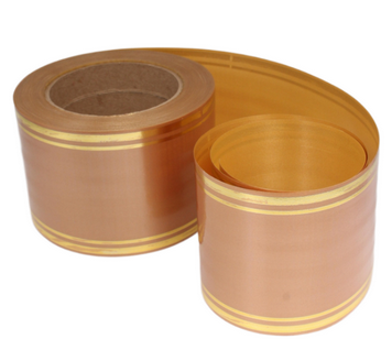 Лента Золотая полоса Лаковая с рисунком 8см*50ярд Бронзовая