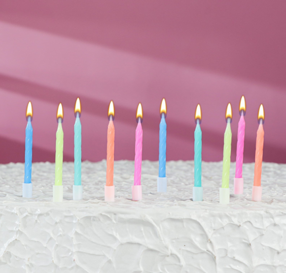 Свечи для торта Неоновые с подставкой 10шт Арт-3119580