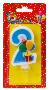 Свеча Цифра 2 Веселый праздник синяя 5926