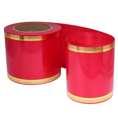 Лента Золот полоса 10см*50ярд Малиновая