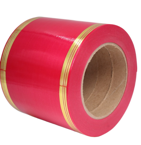 Лента Золот полоса 10см*50ярд Малиновая