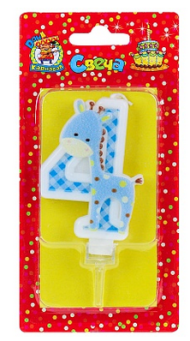 Свеча Цифра 4 Жирафик синий С-8308