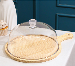 Блюдо деревянное для подачи с ручкой Доляна Арт-7998211 (D-28см)