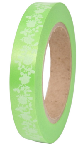 Лента Пионы 2см*50ярд Салатовые на Салатовом
