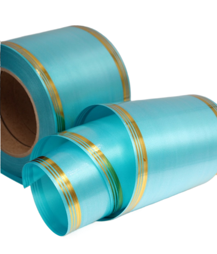 Лента Золот полоса 10см*50ярд Голубая