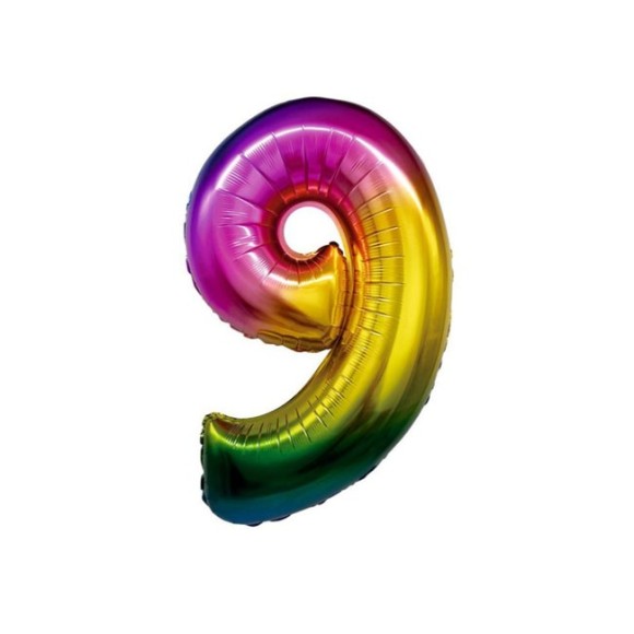 Шар ЦИФРА фольгированный № 9 34"86см Радужный градиент Шар ЦИФРА фольгированный № 9 34"86см Радужный градиент