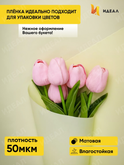 Пленка матовая однотонная Идеал Нежно Жёлтая 60см/10м Пленка матовая однотонная Идеал Нежно Жёлтая 60см/10м