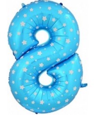 Шар ЦИФРА фольгированный № 8 40"102см Звёздочки голубой