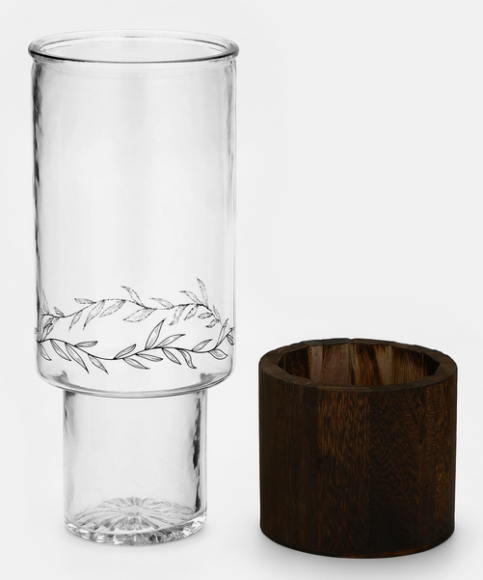 Ваза стеклянная с деревянной подставкой Н-25,5см 1,25лит Ваза стеклянная с деревянной подставкой Н-25,5см 1,25лит