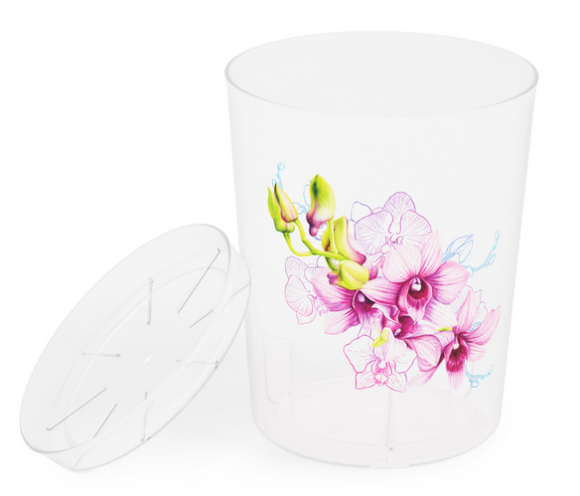 Горшок для Орхидей 1,8лит Прозрачный с поддоном М-1604 D-13см