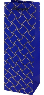 Сумочка пакет картон синяя 120*350*100мм под бутылку Арт-4504