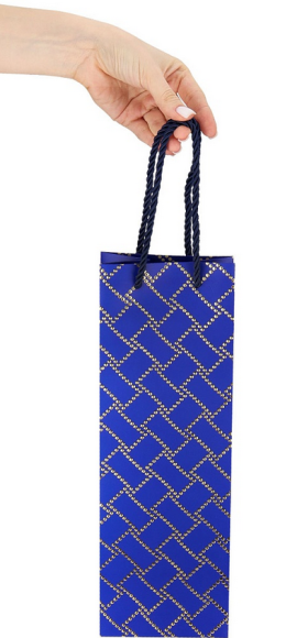 Сумочка пакет картон синяя 120*350*100мм под бутылку Арт-4504 Сумочка пакет картон синяя 120*350*100мм под бутылку Арт-4504