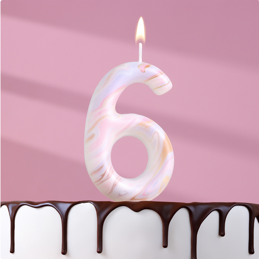 Свеча Цифра 6 Белый мрамор Гигант Арт-6990825
