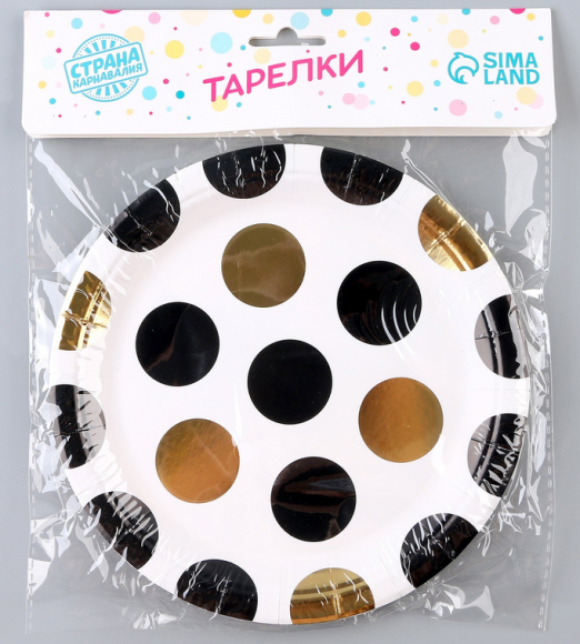 Тарелка бумажная Горох (1уп/6шт) D-18см Арт-9686230