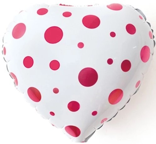 Шар фольгированный 18/46см Сердце Белые точки розовый