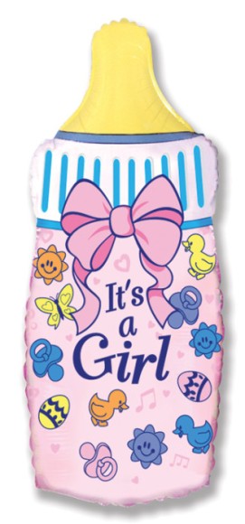 Шар фольгированный 13/33см Бутылочка для малышки девочки розовый