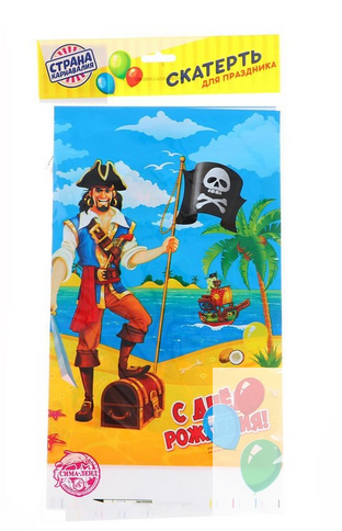 Скатерть одноразовая С днём рождения Пират 180*137мм Арт-1481965 Скатерть одноразовая С днём рождения Пират 180*137мм Арт-1481965