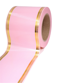 Лента Золот полоса 10см*50ярд Розовая