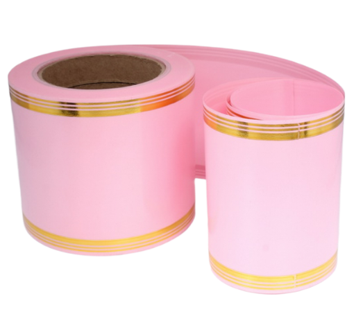 Лента Золот полоса 10см*50ярд Розовая