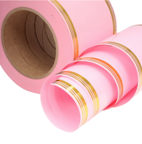 Лента Золот полоса 10см*50ярд Розовая
