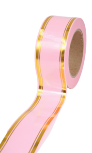 Лента Золот полоса 5см*50ярд Розовая РОССИЯ