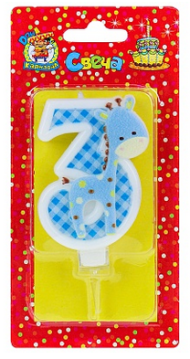 Свеча Цифра 3 Жирафик синий С-8307