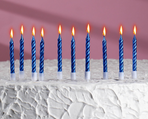 Свечи для торта С Днём Рождения Синий металлик 10шт 2919669