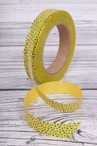 Лента Простая 2см*50ярд Горошек Зелёный на Жёлтом 2088