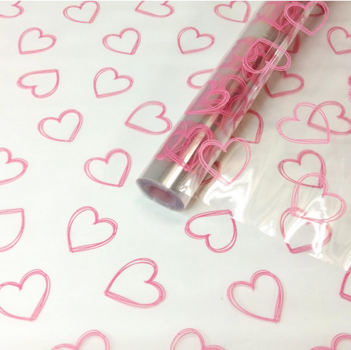 Пленка прозрачная с рисунком Сердечки контурные Розовые 70см/200гр