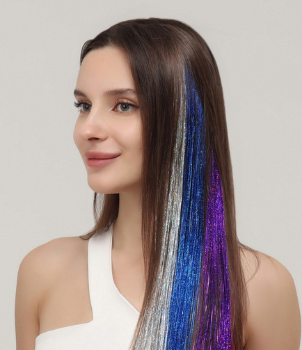 Цветная прядь Дождик на заколке Синяя 50см Арт-7721082 Цветная прядь Дождик на заколке Синяя 50см Арт-7721082