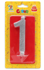 Свеча Цифра 1 Серебряный глиттер 1829
