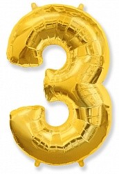 Шар ЦИФРА фольгированный № 3 40"102см Золото