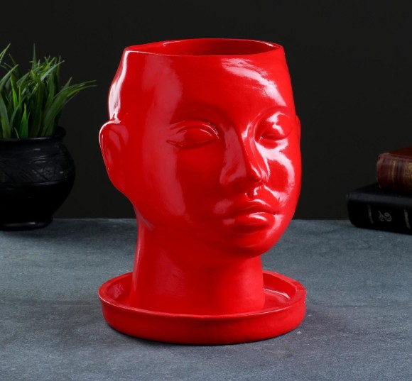 Кашпо Голова Красное 24*19см 4996128