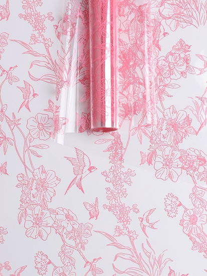 Пленка прозрачная с рисунком Ласточки Розовый Туманный 60см/8м