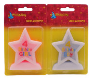Свеча Цифра 4 звездочка блестка (цвета микс) 635679